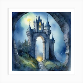 Watercolor Painting Of A Mystic Castle At A Lost Place 1 Art Print