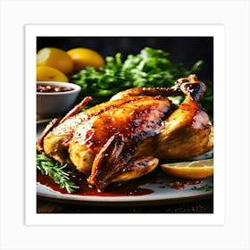 Roasted Chicken On A Plate Art Print