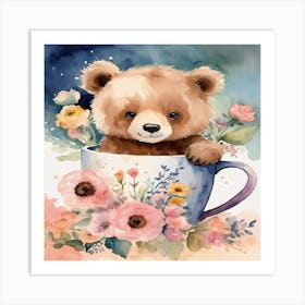 Teddy Bear In A Cup Art Print