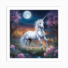 Unicorn In The Moonlight Art Print