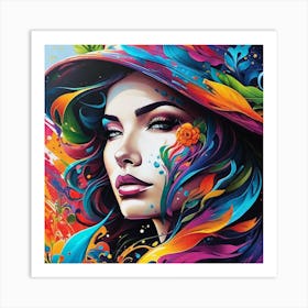 Colorful Girl In Hat 1 Art Print