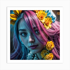 Portrait Of A Girl With Flowers Art Print