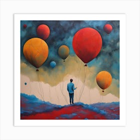 Man With Balloons wallart colorful print abstract poster art illustration design texture for canvas Art Print