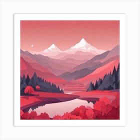 Misty mountains background in red tone 99 Art Print