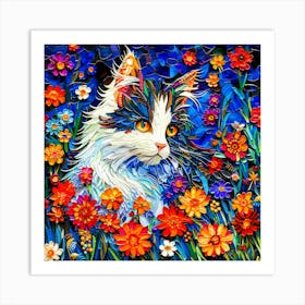 Kitty Cat - Cat In Flowers Art Print