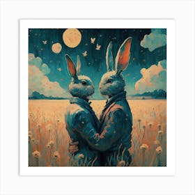 Rabbits In The Field Art Print