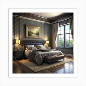 Classic Bedroom Interior With Double Bed And Elegant Decor Art Print