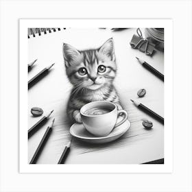 Pencil Drawing Of A Kitten Art Print