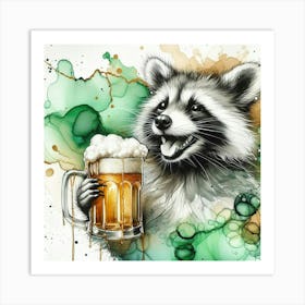 Raccoon With A Beer Art Print