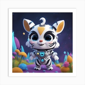 A Super Cute Chibi Zodiac Zebra, In The Universe, With Snowwhite Shiny Fur, Happy Smile, Happy Smile (1) Art Print