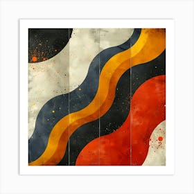 Abstract Art With Wavy Lines In Orange Black And Red On A Textured Background Art Print