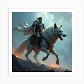 An Armored Warrior Riding A Massive, Glowing Wolf 1 Art Print