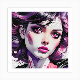 Girl With Purple Hair Art Print