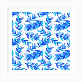 Blue Leaves Curved Art Print