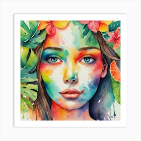 Tropical Girl With Flowers Art Print