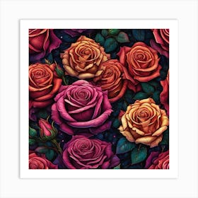 All Roses Colors Flat As Background Centered Symmetry Painted Intricate Volumetric Lighting Be (6) Art Print