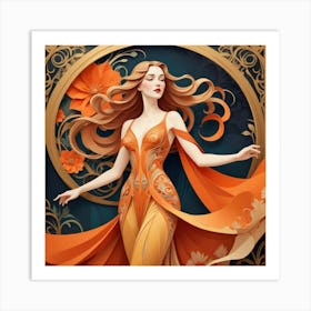 Girl In An Orange Dress Art Print