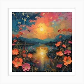 Sunset With Poppies Art Print