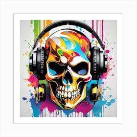 Skull With Headphones 15 Art Print