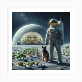 Astronaut With His Dog On The Moon 2 Art Print