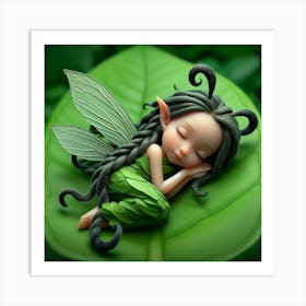 Fairy Girl Sleeping On A Leaf Art Print