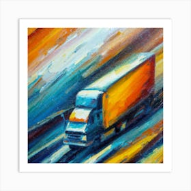 Abstract oil painting of truck with trailer Art Print