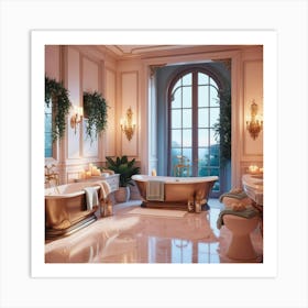 Default A Serene Bathroom Interior Illustration In Vibrant Dig 2 Art Print