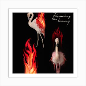 Flamingos On Fire Art Print