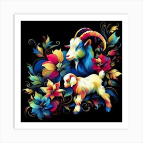 Goat And Flowers Art Print