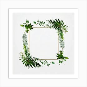 A Tropical Floral Decoration Showcasing A Square Frame Of A Stylized Tree Branch And Ferns Composit 2 Art Print