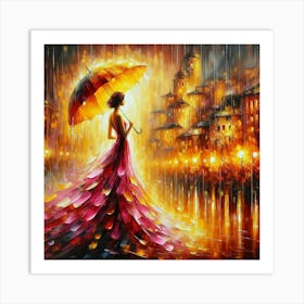 Woman under the rain Art Print