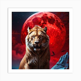 Lion In The Moonlight Art Print