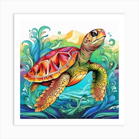 Turtle In The Sea Art Print