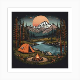 Campfire In The Mountains Art Print