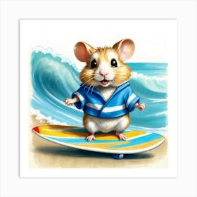 Hamster On A Surfboard 1 Art Print