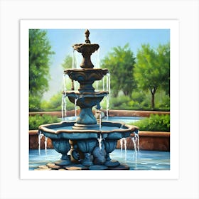 Fountain with Trees Art Print