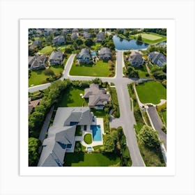 Aerial View Of A Residential Neighborhood Art Print