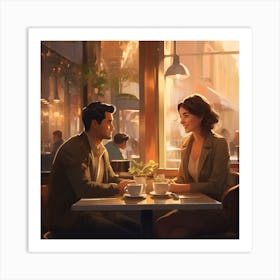 Couple Sitting At Table Art Print