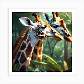 Giraffes In The Jungle 2 Art Print