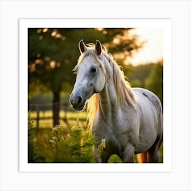 Grass Mane Head Graze Equestrian Pasture Elegant Sun Beauty Horse Standing Rural Green (1) Art Print