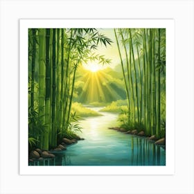 A Stream In A Bamboo Forest At Sun Rise Square Composition 158 Art Print