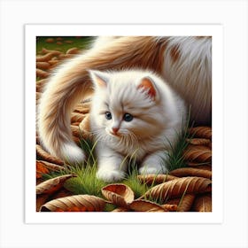 Kitten In Autumn Leaves Art Print