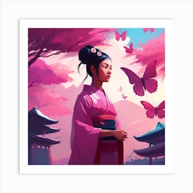 Asian Girl With Butterflies 2 Art Print