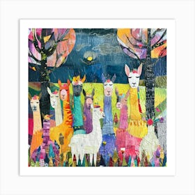 Rainbow Alpaca Kitsch Collage 2 Art Print