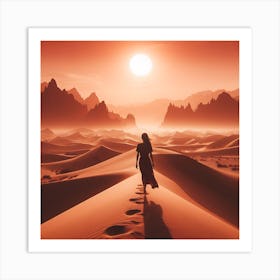 Woman Walking In The Desert Art Print