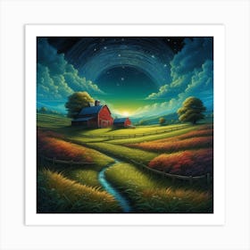 Red Barn At Night Art Print