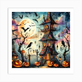 Haunted House Crooked Halloween 2 Art Print