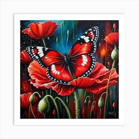 Poppies And Butterflies Art Print