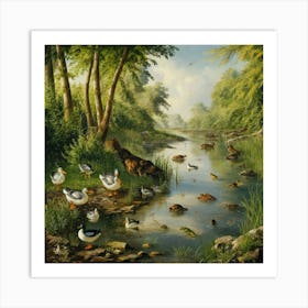 Ducks In The Stream Art Print