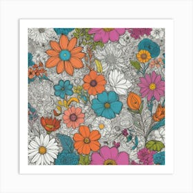 Flowers On A Grey Background Art Print